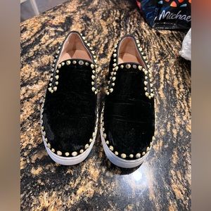 Louboutin velvet slip on sneakers with gold studs size 6.5
